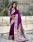 Purple Chandrakor Paithani Silk Banarasi Zari Woven Saree