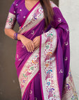 Purple Chandrakor Paithani Silk Banarasi Zari Woven Saree