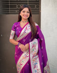 Purple Chandrakor Paithani Silk Banarasi Zari Woven Saree