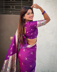 Purple Chandrakor Paithani Silk Banarasi Zari Woven Saree