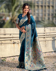 Denim Blue Chandrakor Paithani Silk Banarasi Zari Woven Saree