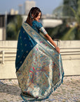 Denim Blue Chandrakor Paithani Silk Banarasi Zari Woven Saree