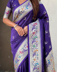 Violet Chandrakor Paithani Silk Banarasi Zari Woven Saree