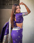 Violet Chandrakor Paithani Silk Banarasi Zari Woven Saree