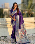 Violet Chandrakor Paithani Silk Banarasi Zari Woven Saree