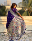 Violet Chandrakor Paithani Silk Banarasi Zari Woven Saree