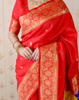 Red Soft Silk Banarasi Multicolor Pallu Zari Woven Saree