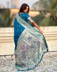 Rama Blue Chandrakor Paithani Silk Banarasi Zari Woven Saree