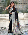 Black Chandrakor Paithani Silk Banarasi Zari Woven Saree