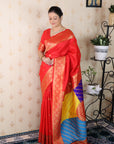Red Soft Silk Banarasi Multicolor Pallu Zari Woven Saree