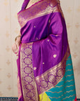 Purple Soft Silk Banarasi Multicolor Pallu Zari Woven Saree