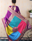Purple Soft Silk Banarasi Multicolor Pallu Zari Woven Saree