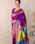 Purple Soft Silk Banarasi Multicolor Pallu Zari Woven Saree
