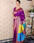 Purple Soft Silk Banarasi Multicolor Pallu Zari Woven Saree