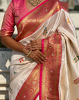 Cream Soft Silk Saree with Flower Butta Meenakari Zari Woven Saree