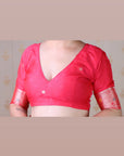 Pink Soft Silk Banarasi Jaal Meenakari Zari Woven Saree