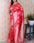 Pink Soft Silk Banarasi Jaal Meenakari Zari Woven Saree