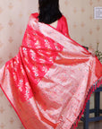 Pink Soft Silk Banarasi Jaal Meenakari Zari Woven Saree