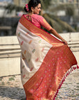 Cream Soft Silk Saree with Flower Butta Meenakari Zari Woven Saree