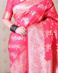 Pink Soft Silk Banarasi Jaal Meenakari Zari Woven Saree