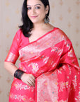Pink Soft Silk Banarasi Jaal Meenakari Zari Woven Saree