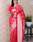 Pink Soft Silk Banarasi Jaal Meenakari Zari Woven Saree