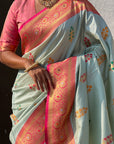 Sky Blue Soft Silk Saree with Flower Butta Meenakari Zari Woven Saree