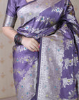 Lavender Soft Silk Banarasi Jaal Meenakari Zari Woven Saree