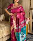 Dark Pink Soft Silk Ikkat Zari Woven Saree