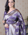 Lavender Soft Silk Banarasi Jaal Meenakari Zari Woven Saree