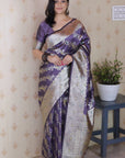 Lavender Soft Silk Banarasi Jaal Meenakari Zari Woven Saree