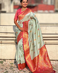 Sky Blue Soft Silk Saree with Flower Butta Meenakari Zari Woven Saree