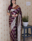 Wine Soft Silk Banarasi Jaal Meenakari Zari Woven Saree