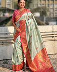 Sky Blue Soft Silk Saree with Flower Butta Meenakari Zari Woven Saree