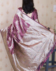 Coral Pink Soft Silk Banarasi Jaal Meenakari Zari Woven Saree