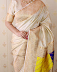 Cream Soft Silk Banarasi Multicolor Pallu Zari Woven Saree