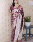Coral Pink Soft Silk Banarasi Jaal Meenakari Zari Woven Saree