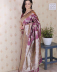 Coral Pink Soft Silk Banarasi Jaal Meenakari Zari Woven Saree