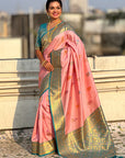 Baby Pink Soft Silk Saree with Flower Butta Meenakari Zari Woven Saree