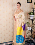 Cream Soft Silk Banarasi Multicolor Pallu Zari Woven Saree