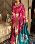 Dark Pink Soft Silk Ikkat Zari Woven Saree