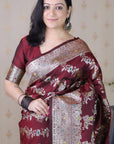 Maroon Soft Silk Banarasi Jaal Meenakari Zari Woven Saree
