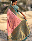 Baby Pink Soft Silk Saree with Flower Butta Meenakari Zari Woven Saree