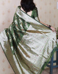 Mehendi Green Soft Silk Banarasi Jaal Meenakari Zari Woven Saree