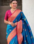 Blue Soft Silk Saree with Flower Butta Meenakari Zari Woven Saree