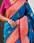 Blue Soft Silk Saree with Flower Butta Meenakari Zari Woven Saree