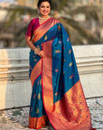 Blue Soft Silk Saree with Flower Butta Meenakari Zari Woven Saree