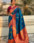 Blue Soft Silk Saree with Flower Butta Meenakari Zari Woven Saree