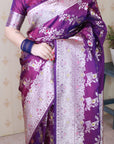 Purple Soft Silk Banarasi Jaal Meenakari Zari Woven Saree