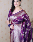 Purple Soft Silk Banarasi Jaal Meenakari Zari Woven Saree
